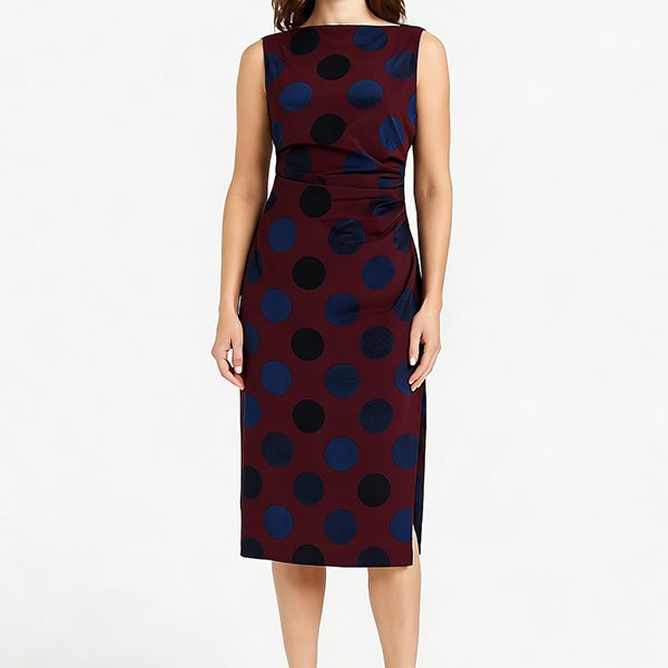 Women's sleeveless retro blue polka dot dress