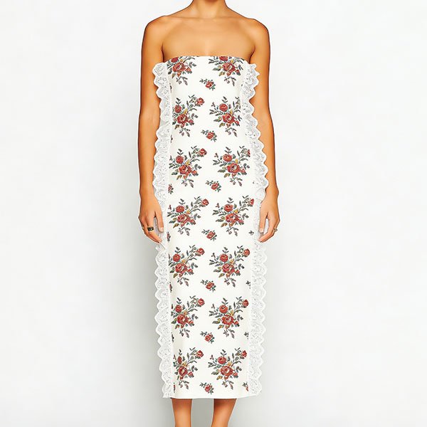 Women's Off-Shoulder Satin Lace Floral Vintage Dress