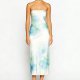 Women's off-shoulder satin tie-dye dress