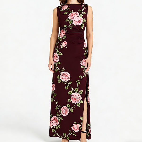 Women's sleeveless retro pink rose dress