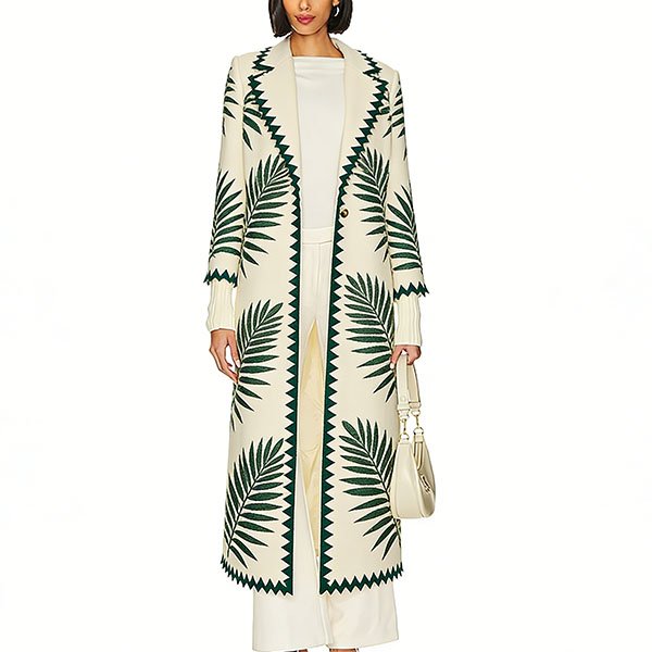 Women's long winter coat with retro-style print