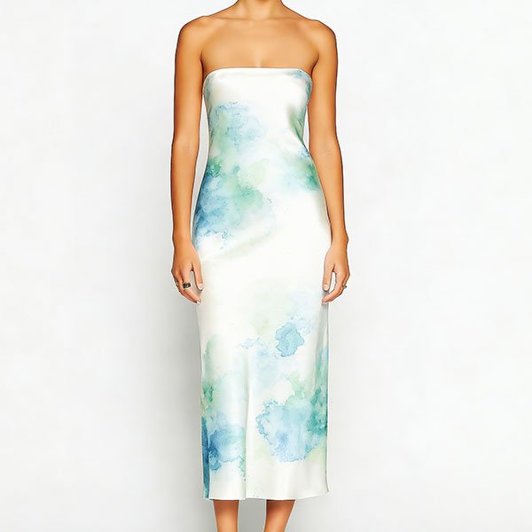 Women's off-shoulder satin tie-dye dress