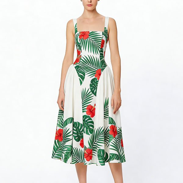 Women's long sleeveless spaghetti strap dress with minimalist resort style